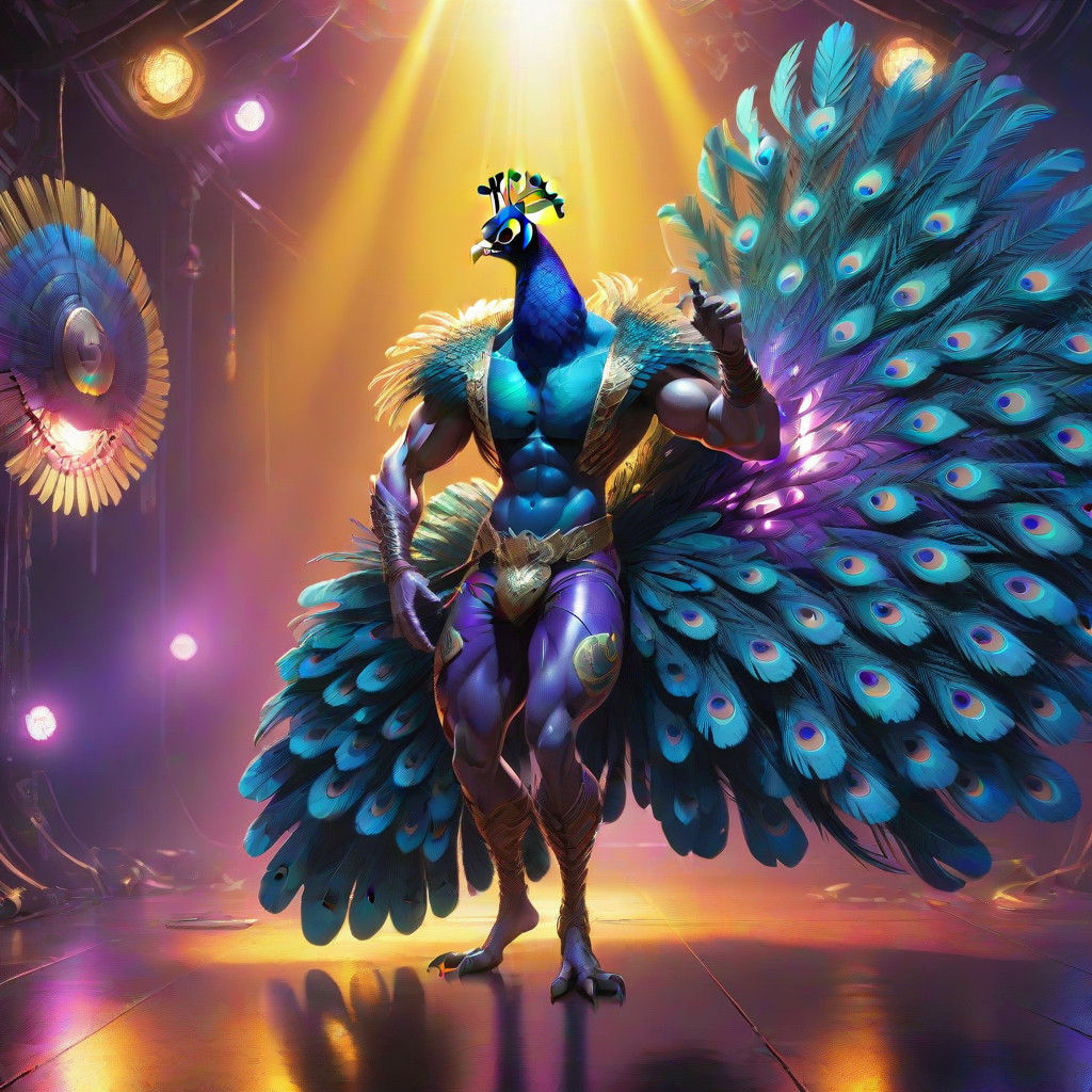 Vibrant Disco Peacock in Exaggerated Style