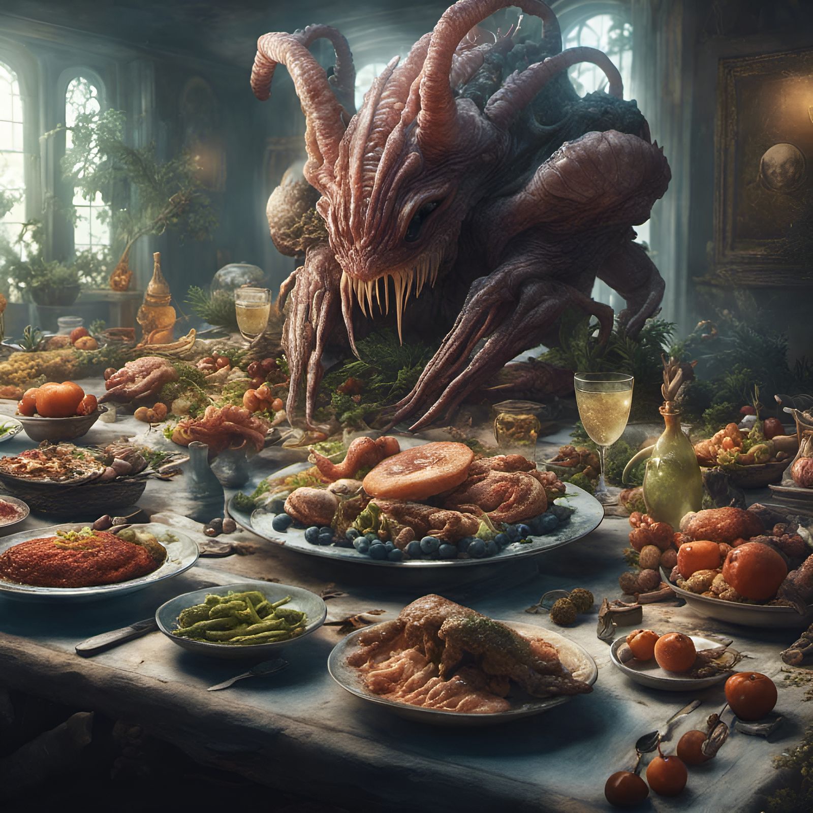 Bizarre Alien Feast: Intricate Surrealism in 8K