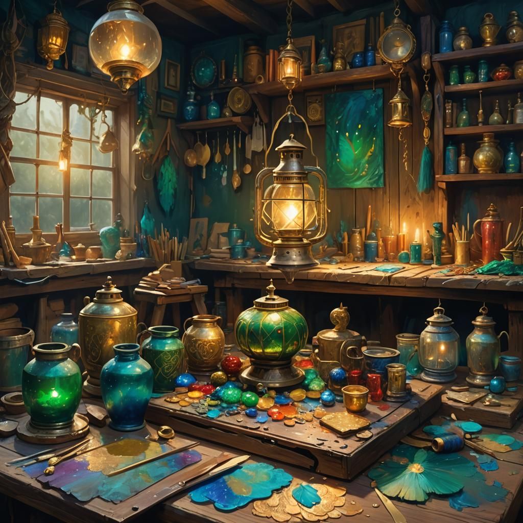 Ornate Palette in Cozy Fantasy Art Studio
