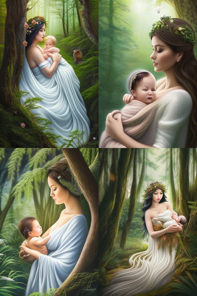 Nature Goddess Lullaby: Detailed Ethereal Illustration