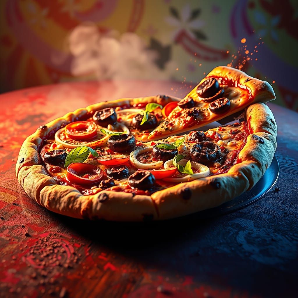 Hyperrealistic Pizza Masterpiece in Vibrant Color