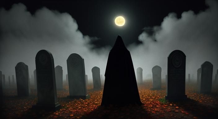 Creepy Pumpkin Creature in Graveyard, Dark Surrealism