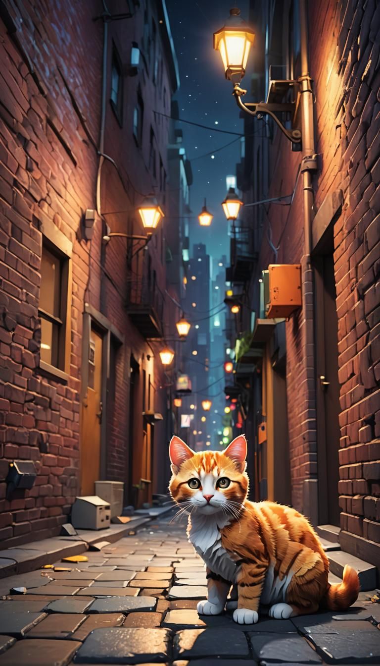 Two Kittens in a New York Alleyway at Night
