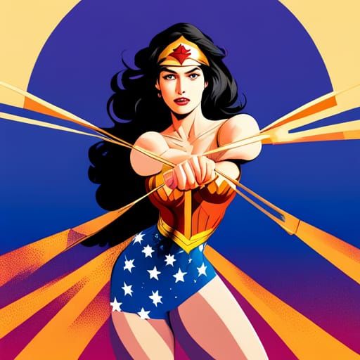 Wonder Woman Anime Cartoon in 80s Pop Art