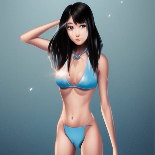 Android Girl with Light Blue Eyes and Bikini