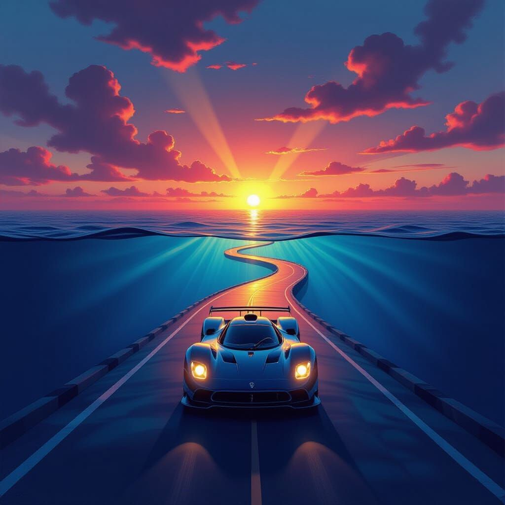 Surreal Underwater Highway at Sunset