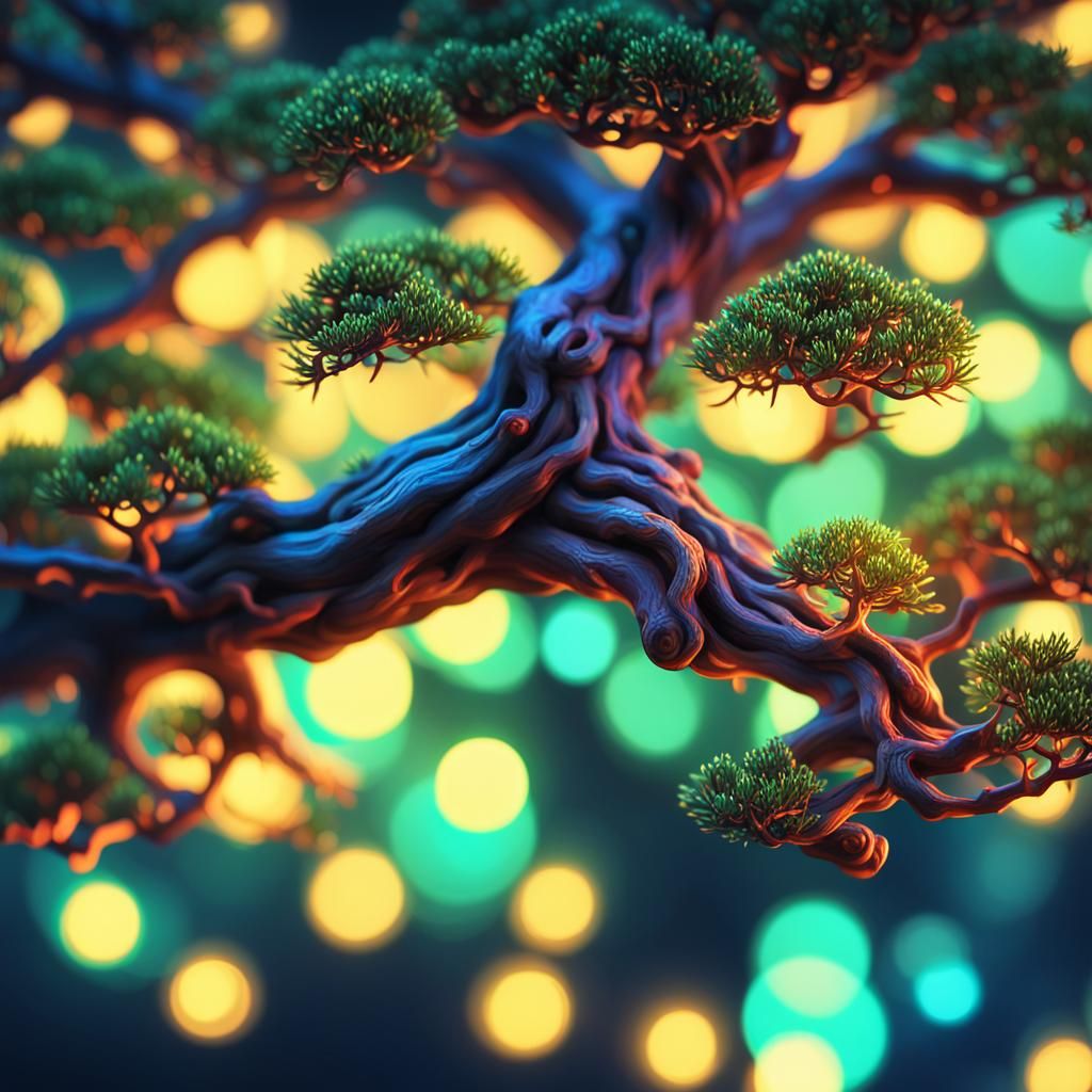 Bonsai Tree Lamp: Hyperrealistic Digital Art