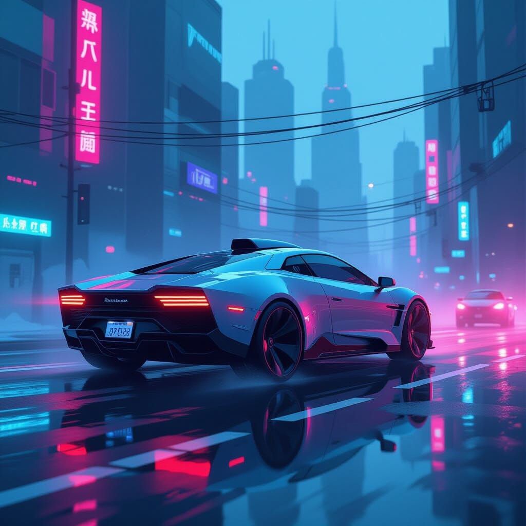 Futuristic Digital Painting with Neon Accents