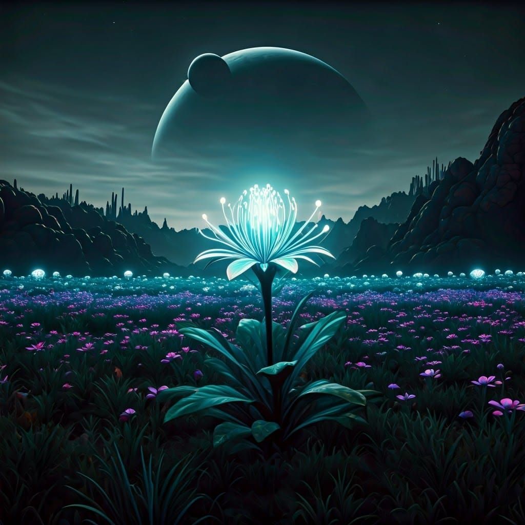 Bioluminescent Flower on Alien World in Detailed Matte Paint...