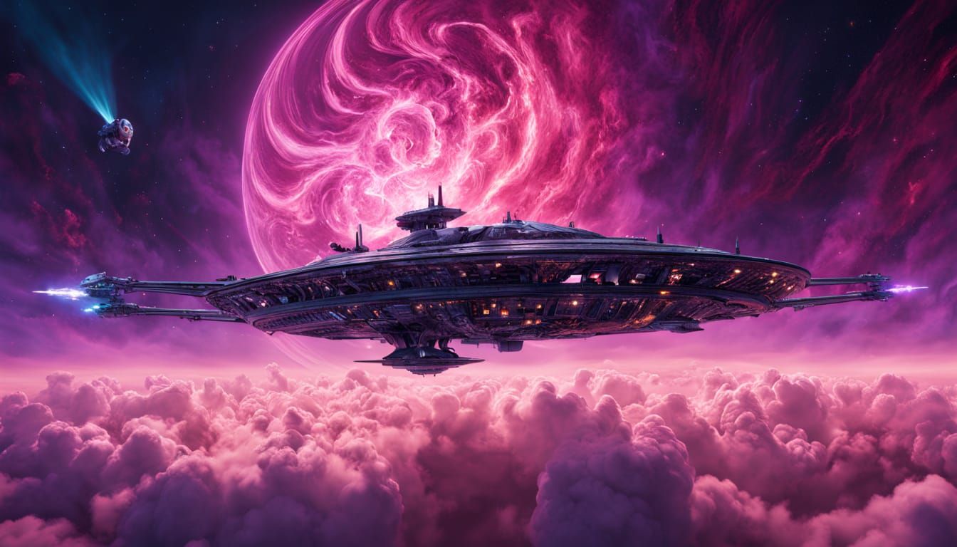 Epic Star Cruiser in a Swirling Nebula, in Peter Elson Style