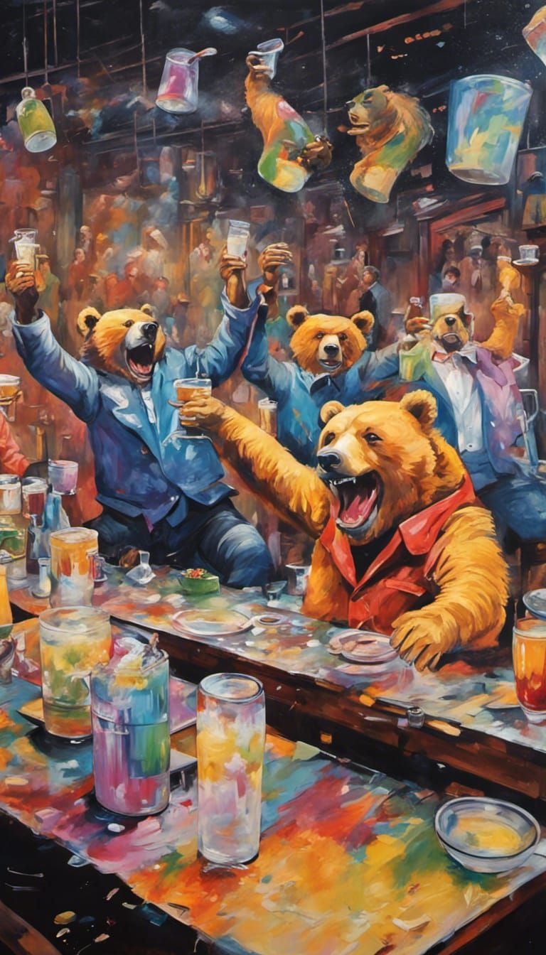 Bears' Wild Party in Graffiti Art Style