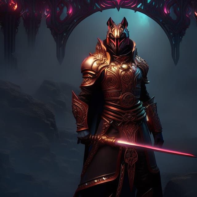 Wolf Knight in Hell: Steampunk Afrofuturism Art