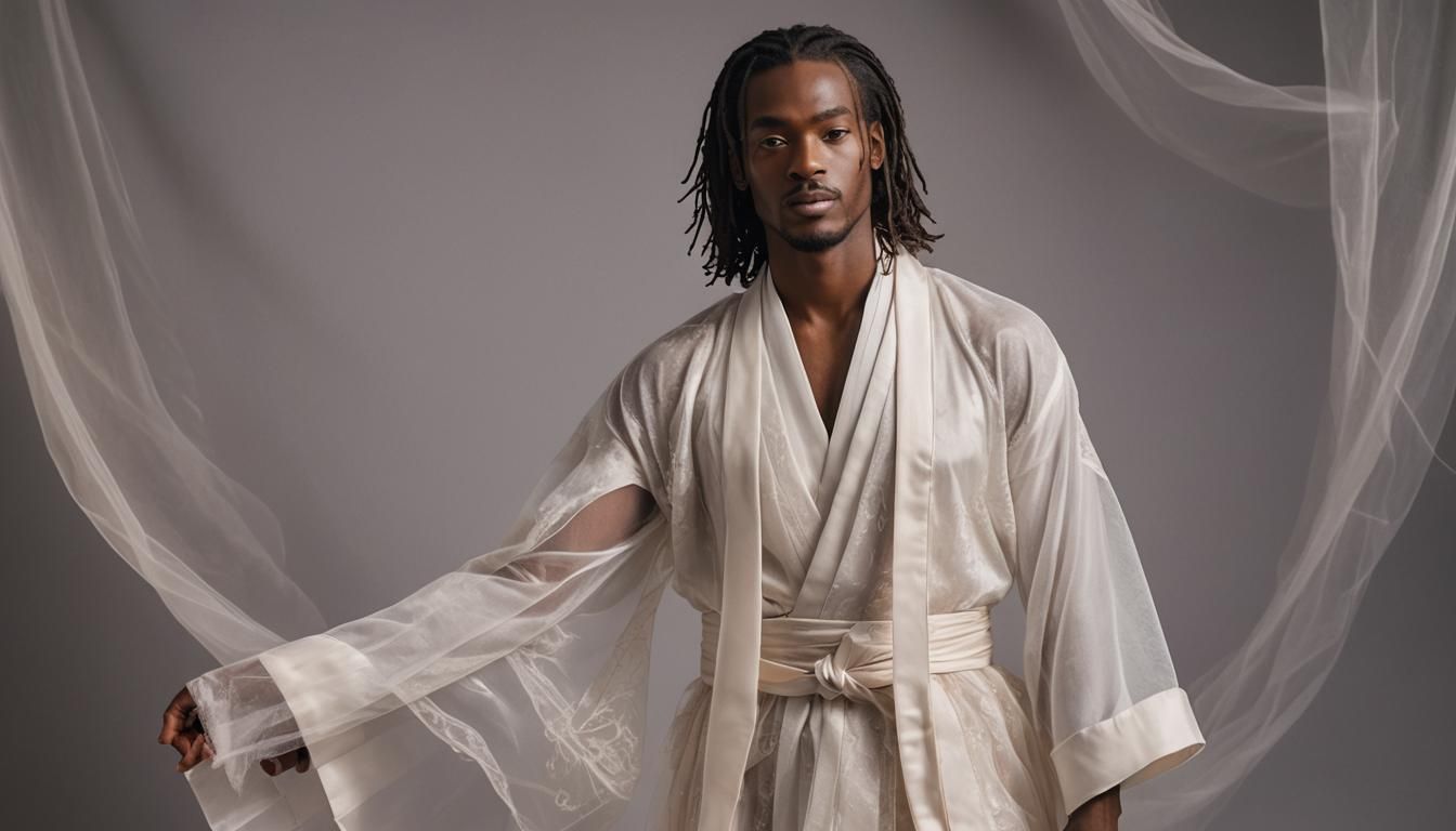 Nubian Man in Layered Tulle Kimono
