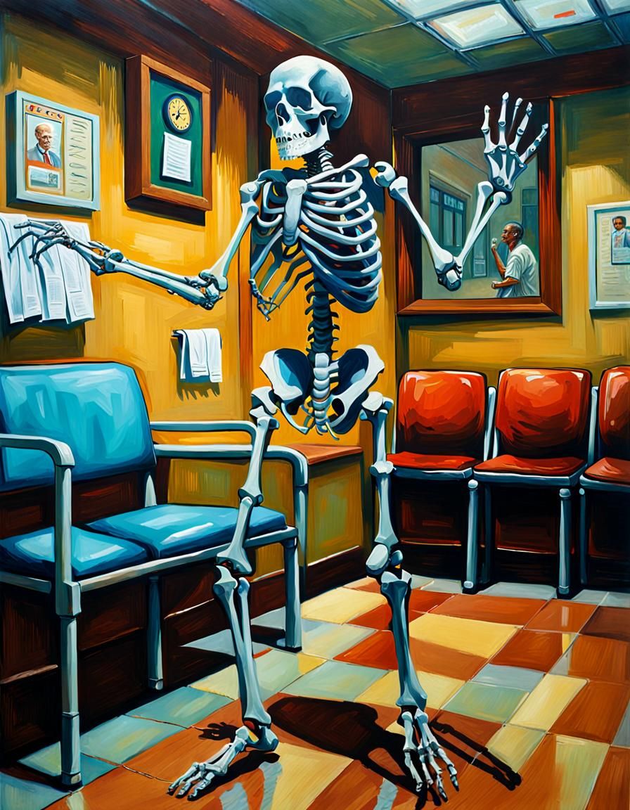 Dancing Skeleton Doctor in Hospital, Hyperrealistic Splash A...
