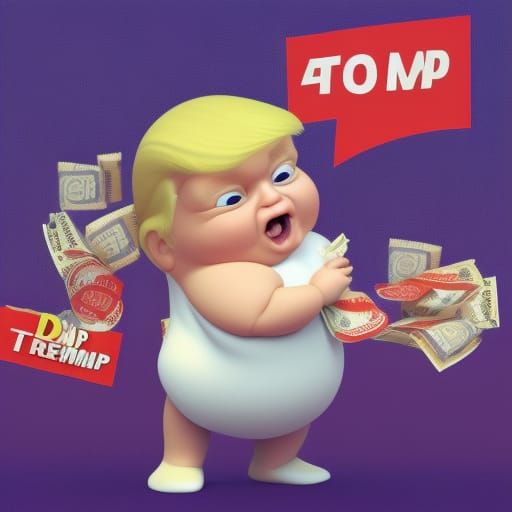 Obese Baby Eating Money: Pixar-Style 3D Rendering