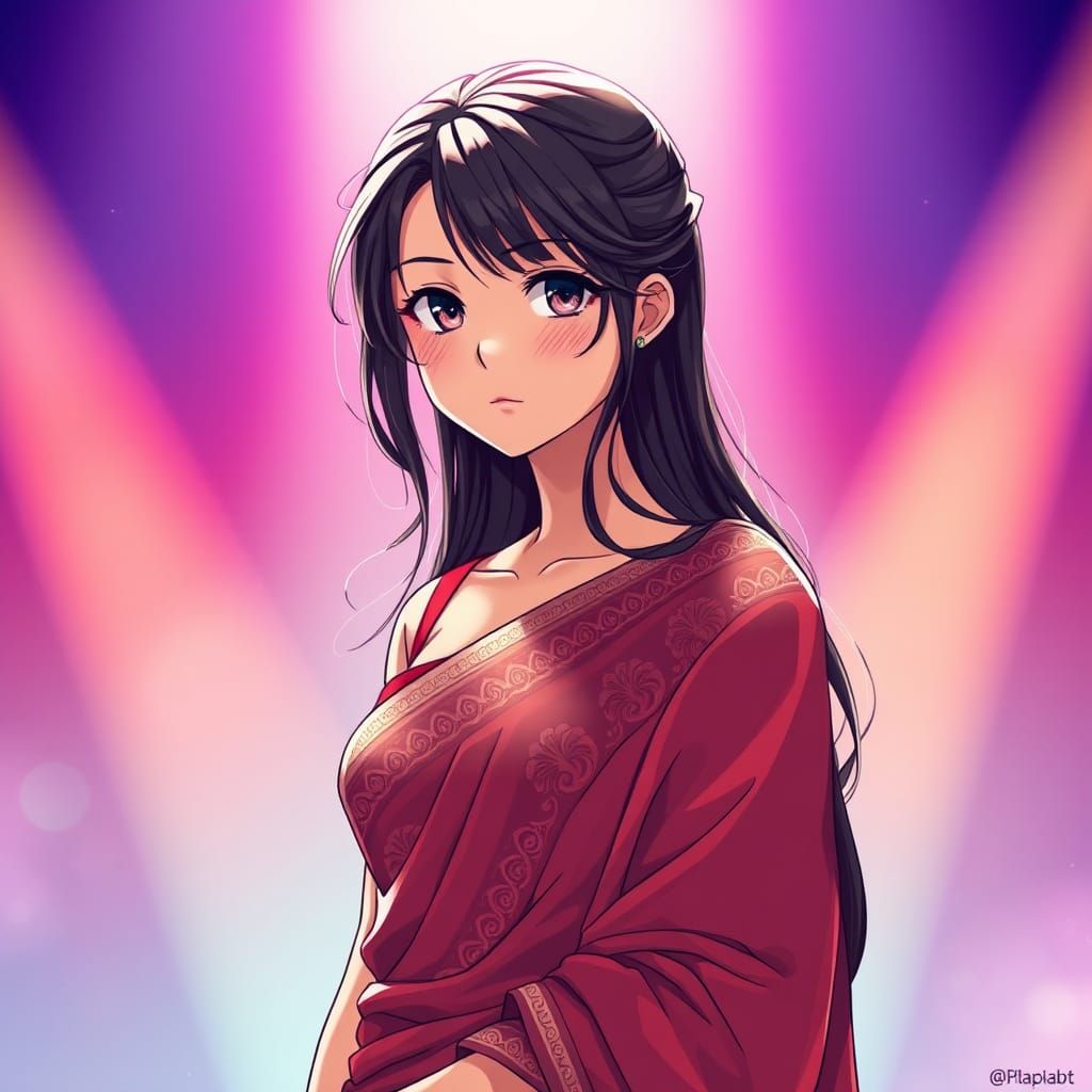 Anime Girl in Bengal Saree, Studio Trigger Style