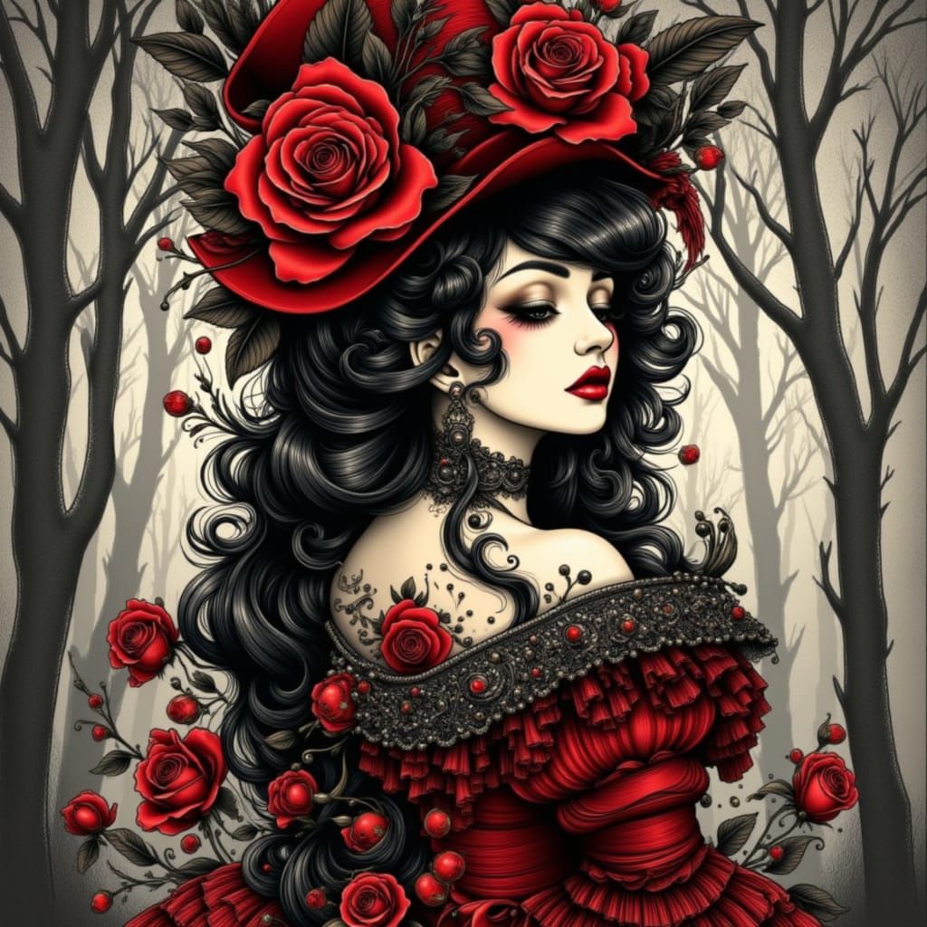 Gothic Elegance: Neo-Traditional Tattoo Art of a Woman