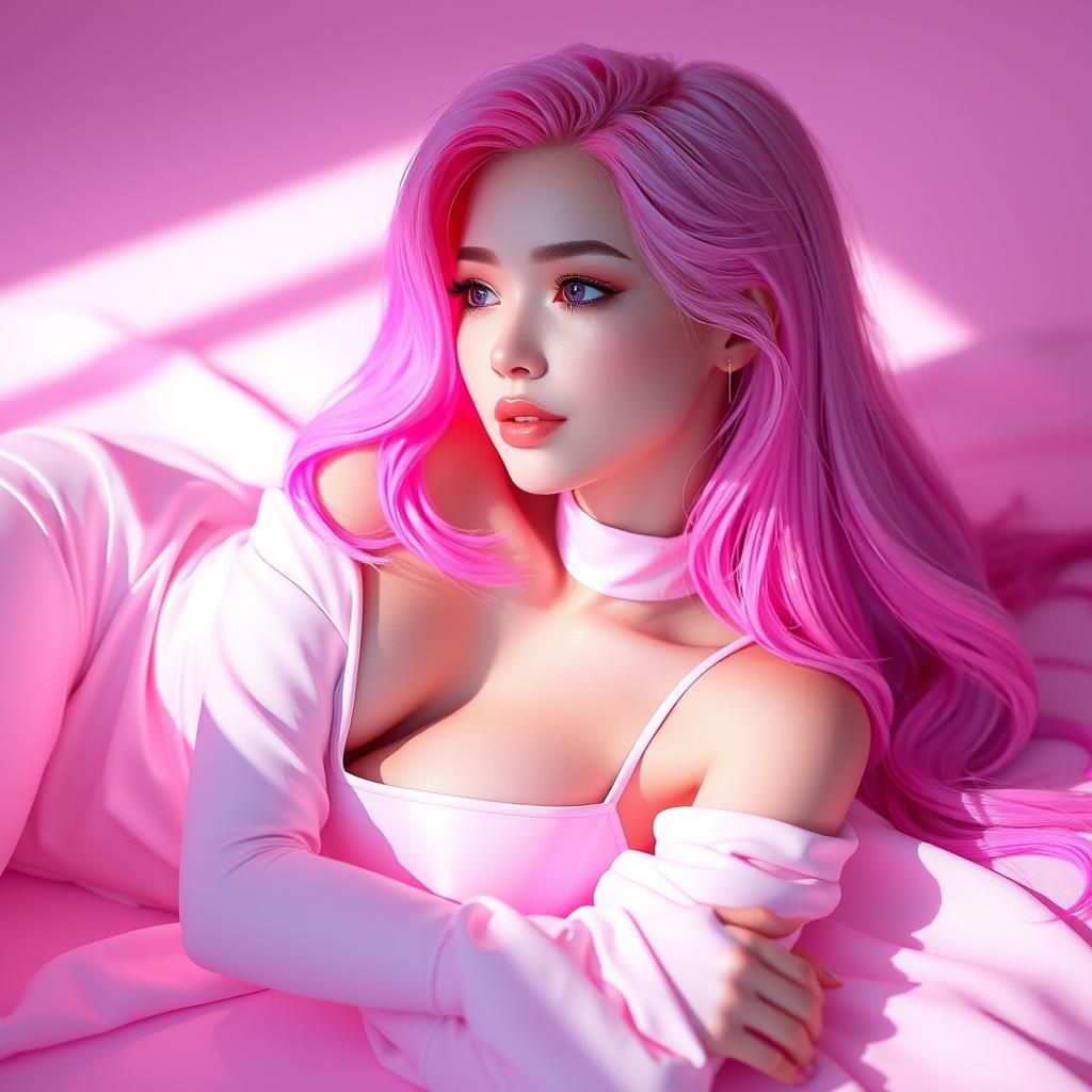 Pink-Haired Woman in Dreamy Anime Style