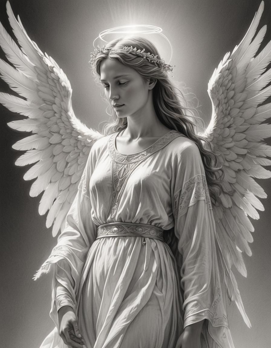 Serene Angel in Graphite Pencil Sketch Style