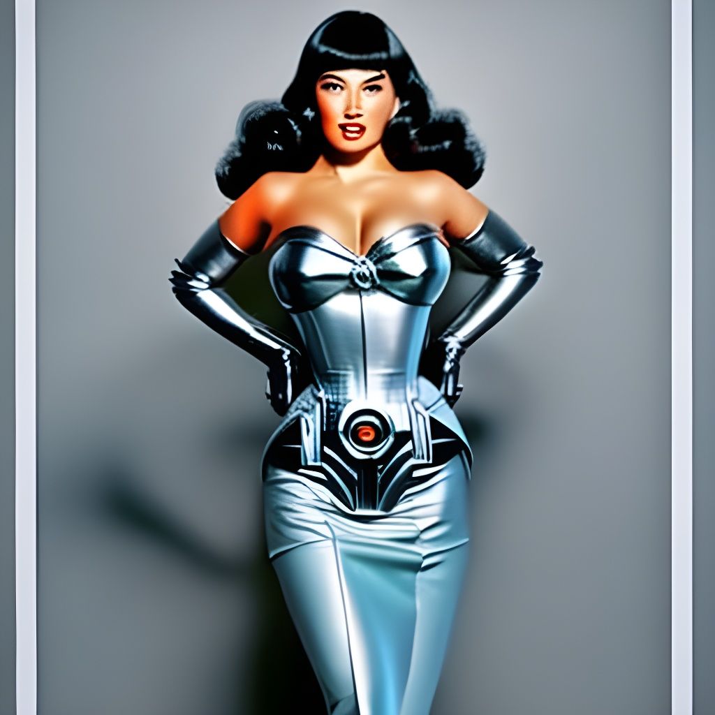 Retrofuturistic Robot Bettie Page in Sorayama Style