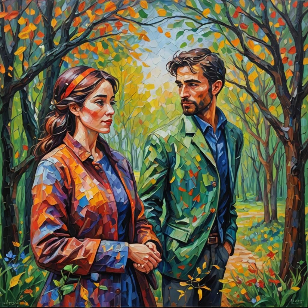 Colorful Neo-Impressionist Oil Painting with Thick Texture