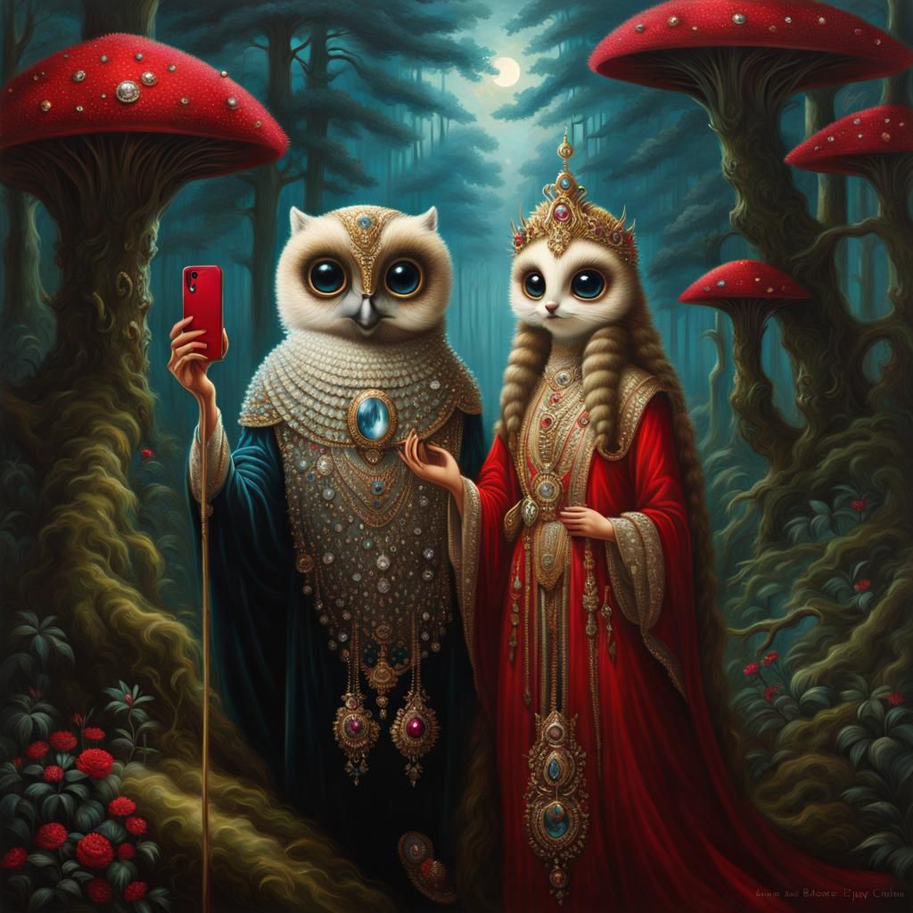 Bejeweled Cryptids Capture a Forest Selfie