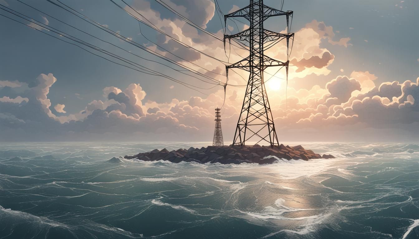Electrical Tower on Island in 3D Anime Style