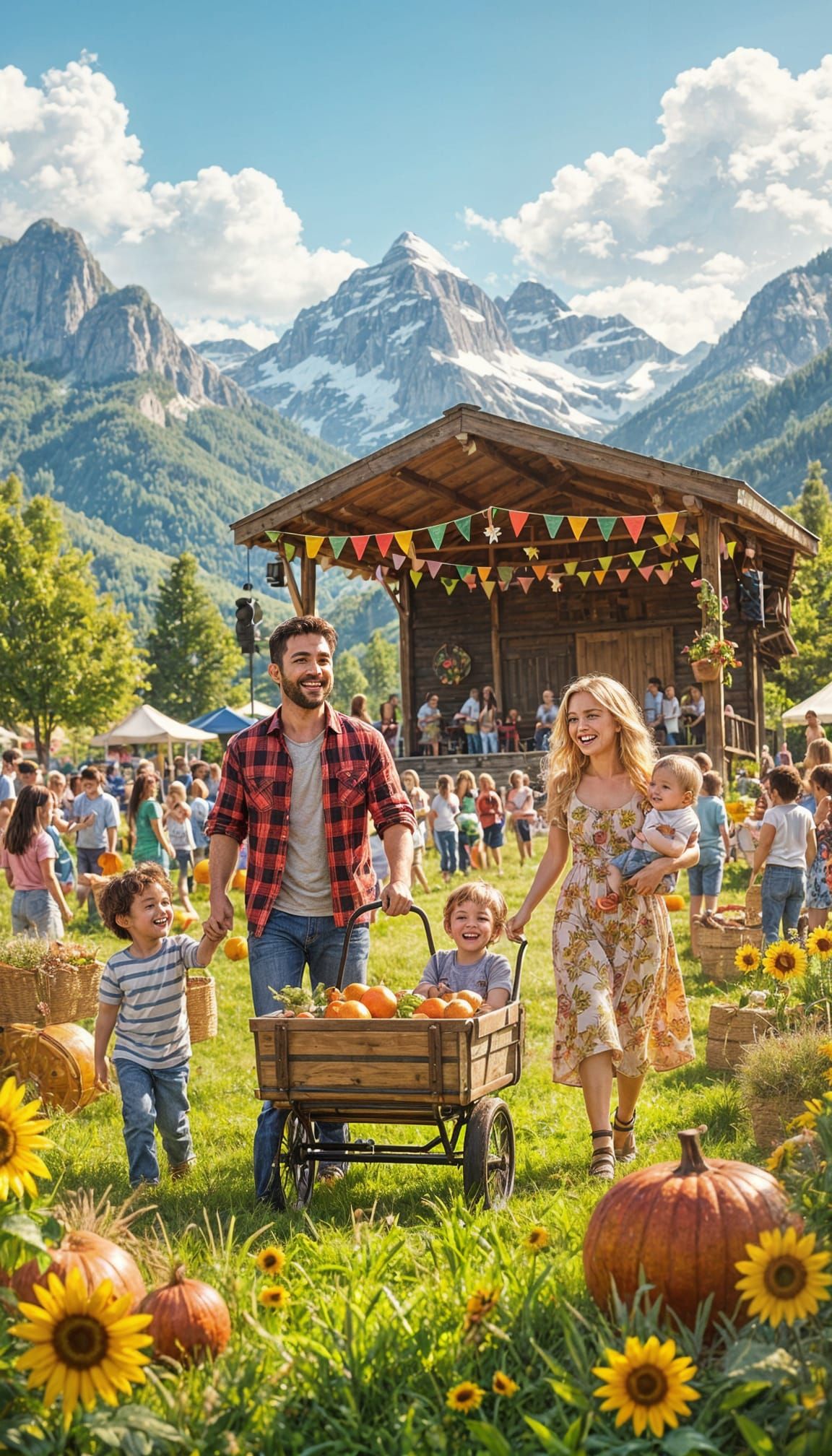 Joyful Summer Family Festival in Cartoon Style