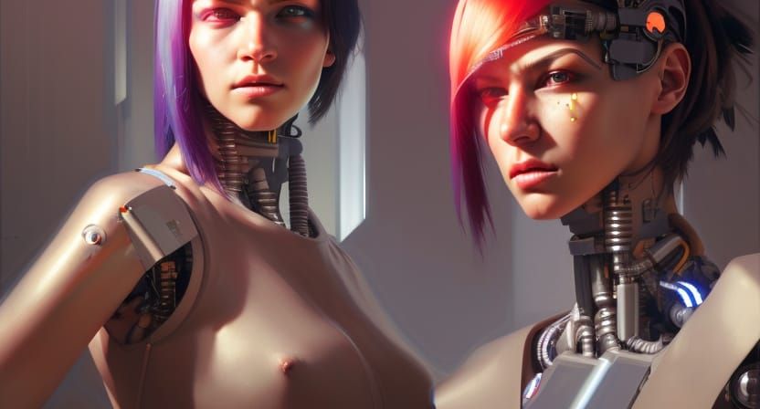 Cyberpunk Cyborg Girl with Realistic Shaded Lighting