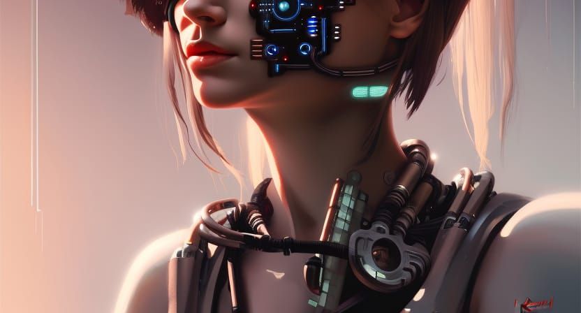 Cyberpunk Cyborg Girl with Realistic Shaded Lighting