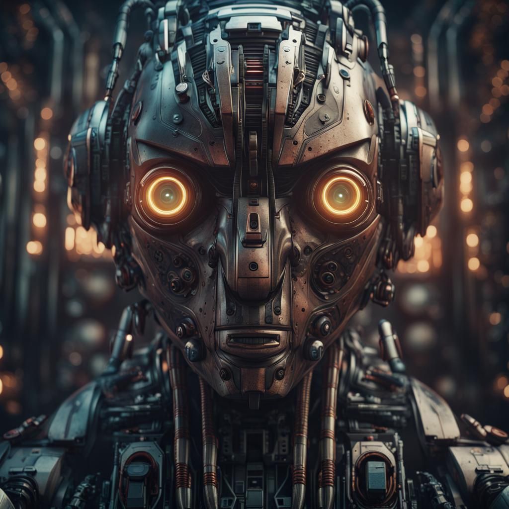 Cinematic Robot Face in Digital Matte Painting Style