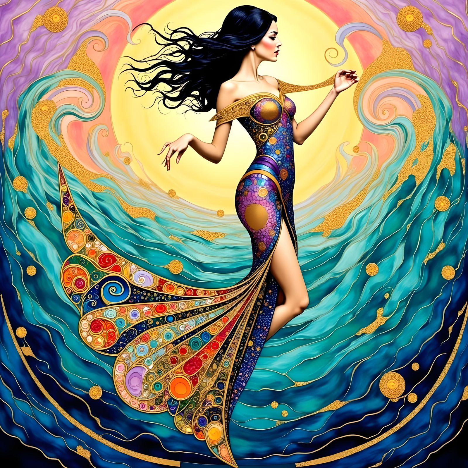 Pastel Dreamscapes of a Klimt-Inspired Woman