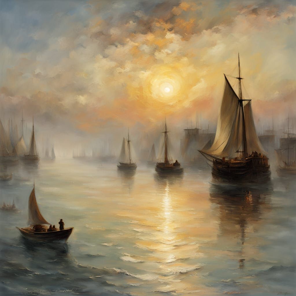 Mouth of the Seine River Oil Painting in Turner Van Gogh Sty...