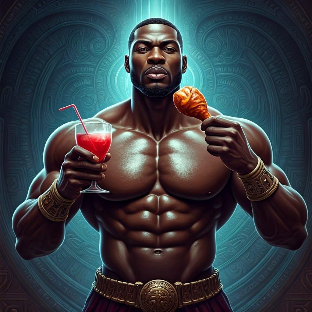 Cyberpunk Avenger Savoring Kool-Aid in a Dreamlike Realm