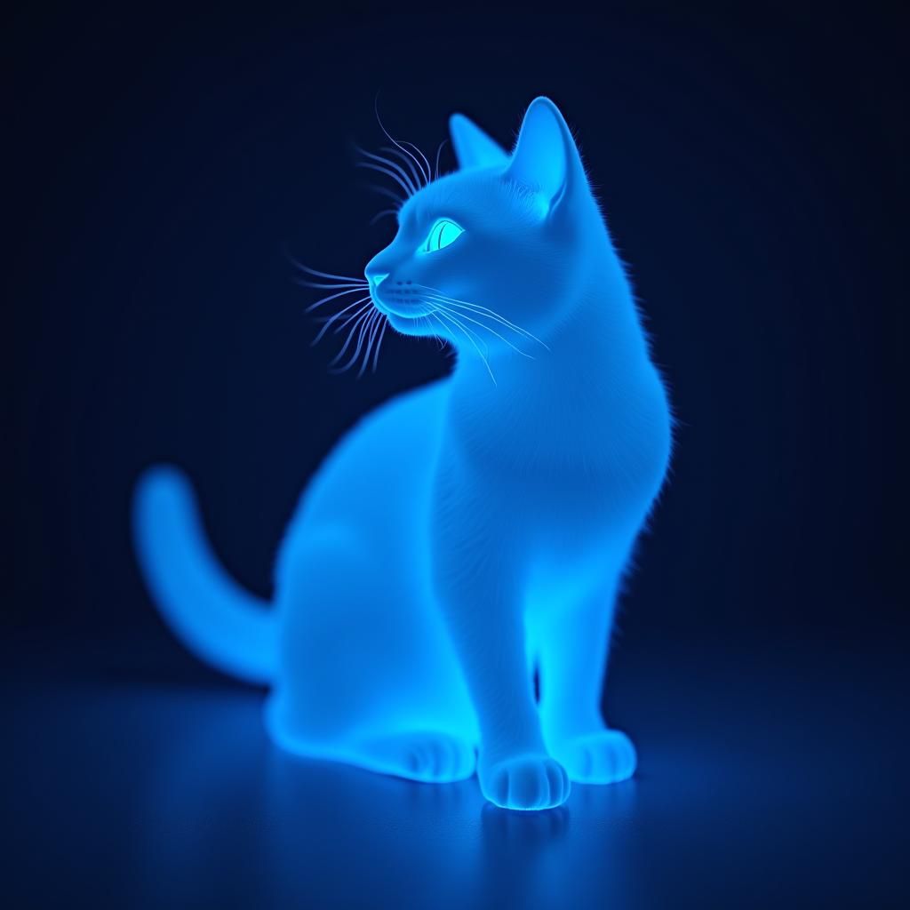 Back-lit 3D Blue Cat in 8K