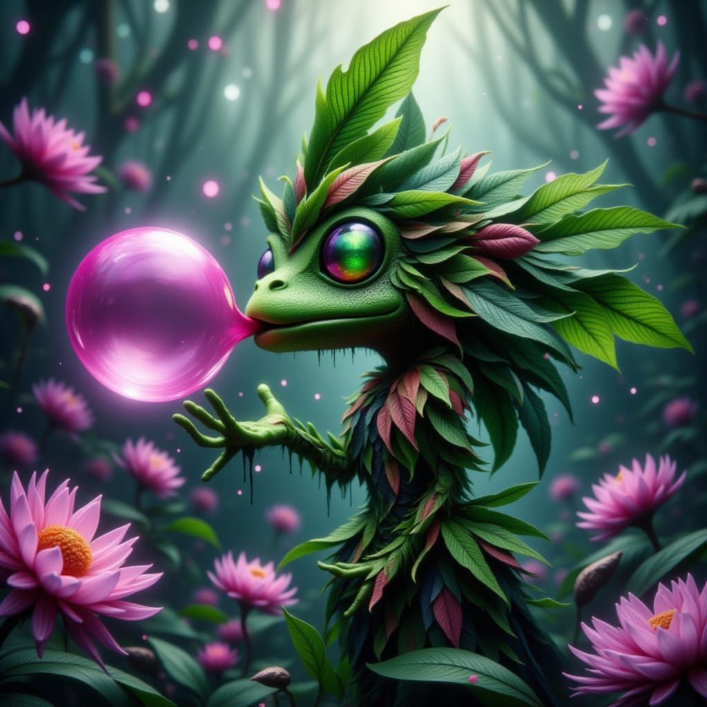 Surreal Fantasy Frog Blows a Glowing Bubble