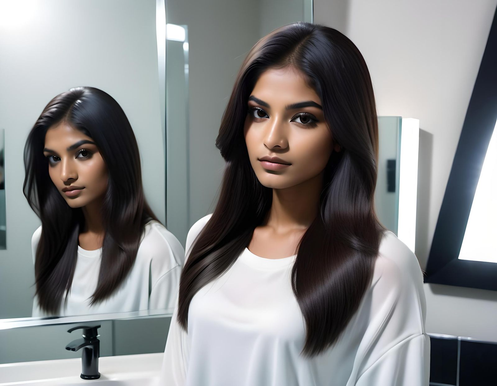 Portrait of an Indian Latina Woman in Restroom