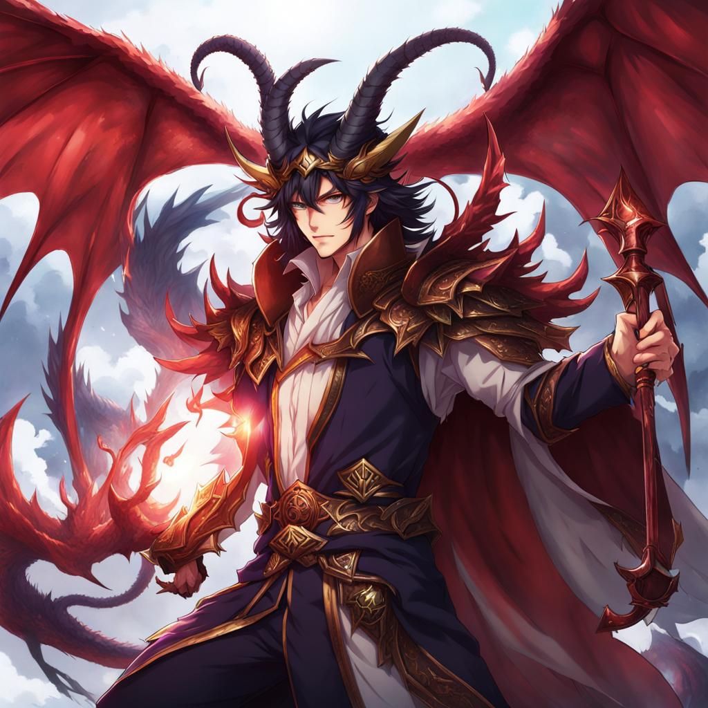 Hybrid Druid with Dragon Features in Anime Style