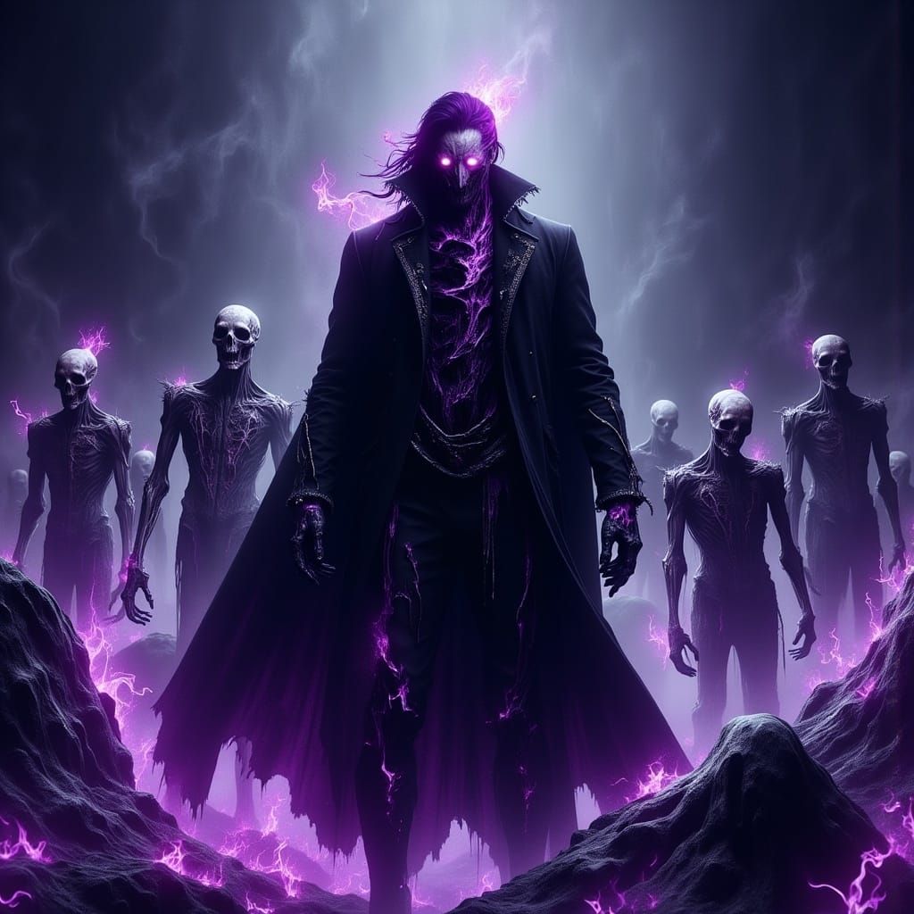 Mysterious Male Necromancer Commands Undead in Dark, Mystica...