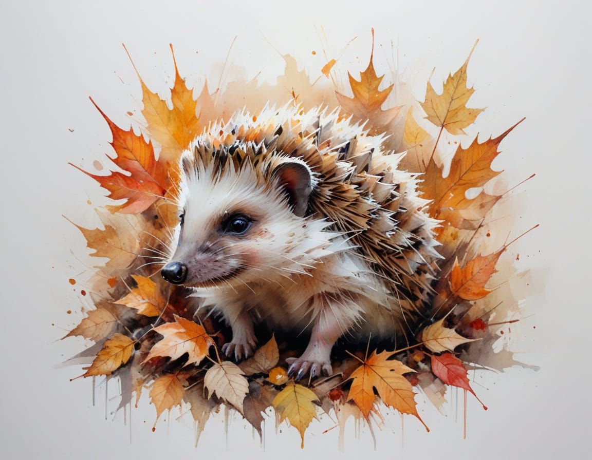 Hedgehog in Autumn Leaves with Warm Golden Light