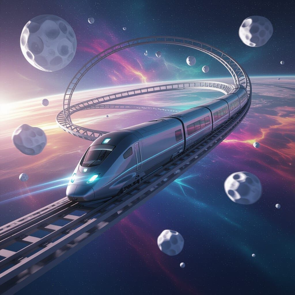 Futuristic Space Train on Roller Coaster Track