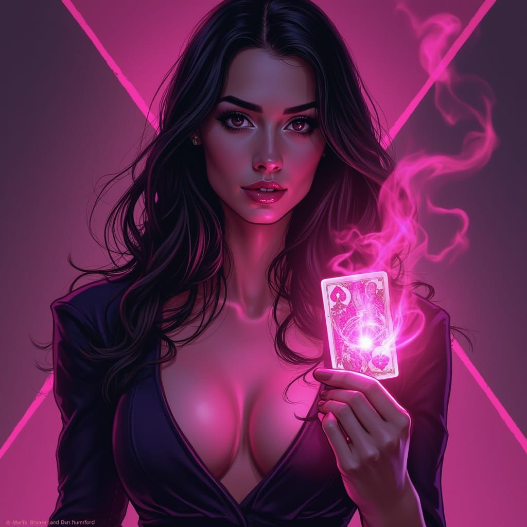 Gambit Throws Glowing Magenta Cards in Comic Book Style