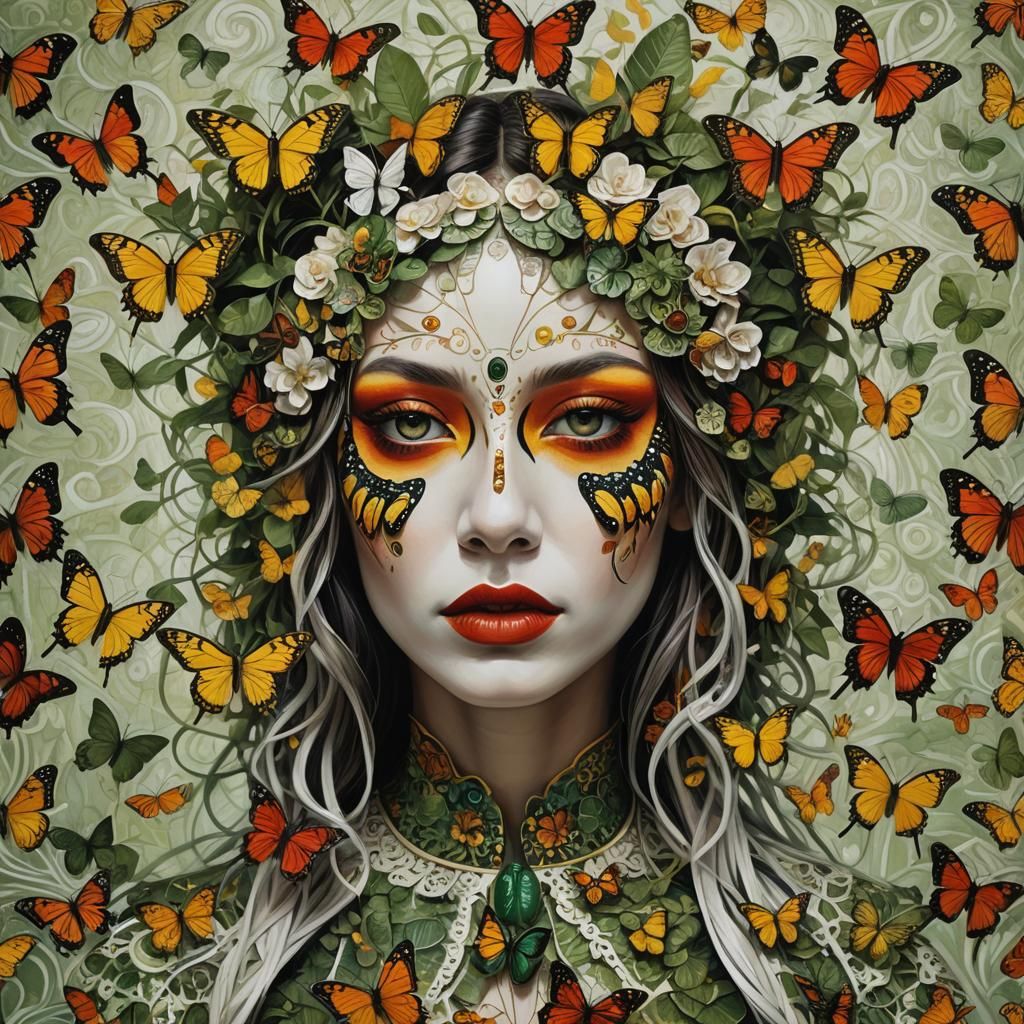 Butterfly Woman Portrait in Klimt Style