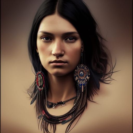 Detailed Portrait of Native American Woman