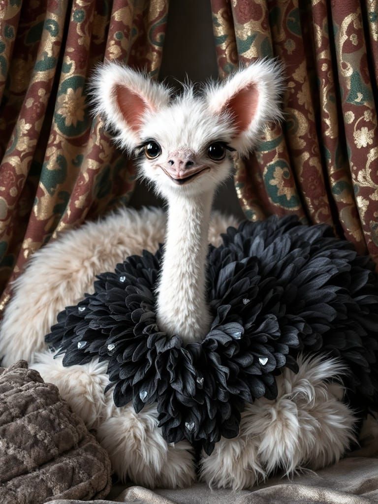 Ostrich with Happy Puppy Ears
