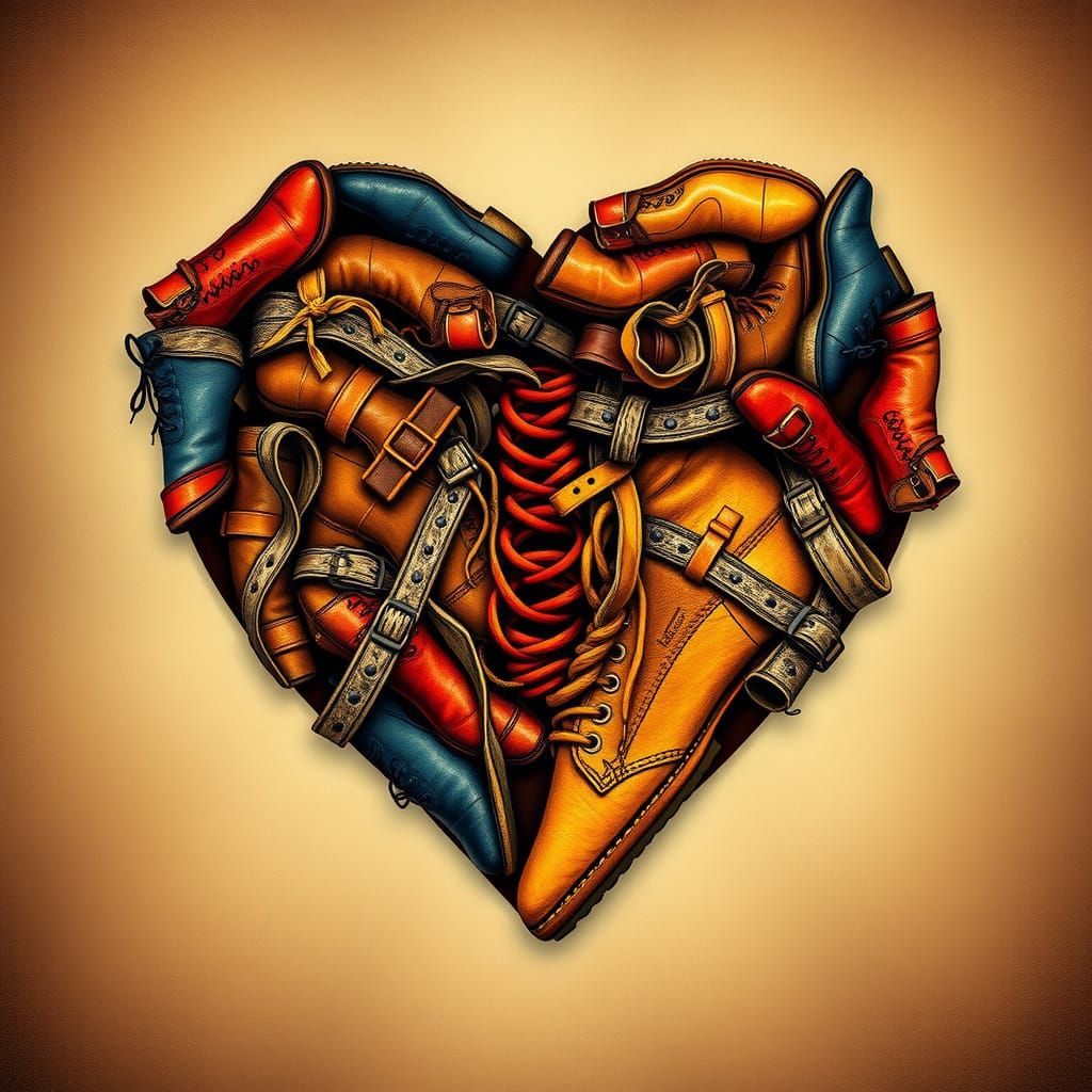 Abstract Heart Motif in Earthy Leather Boots