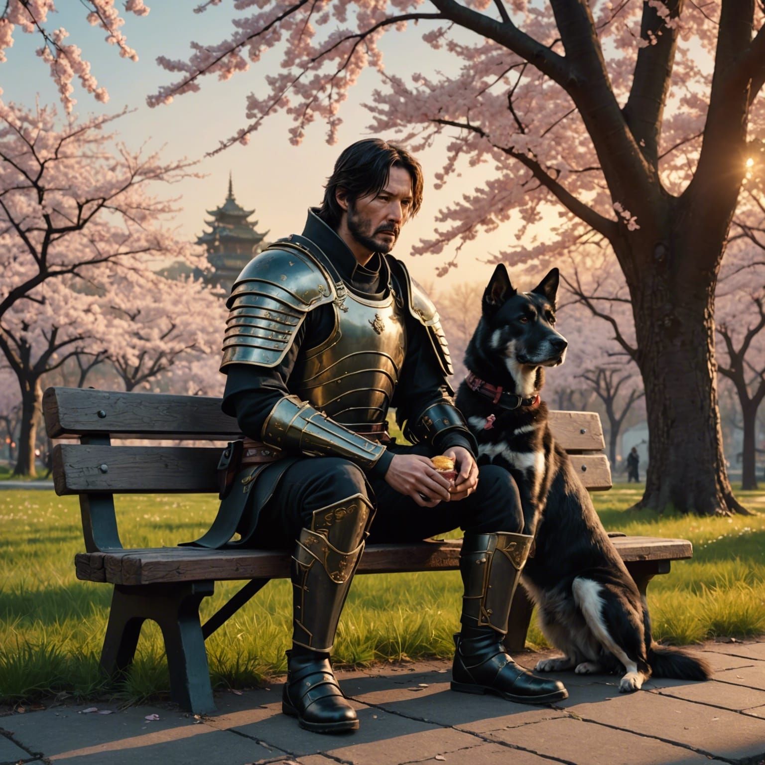 Sad Keanu in Shogun Armor with Dog