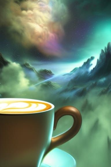 Stars Rising from Coffee Vapor: Surreal Art