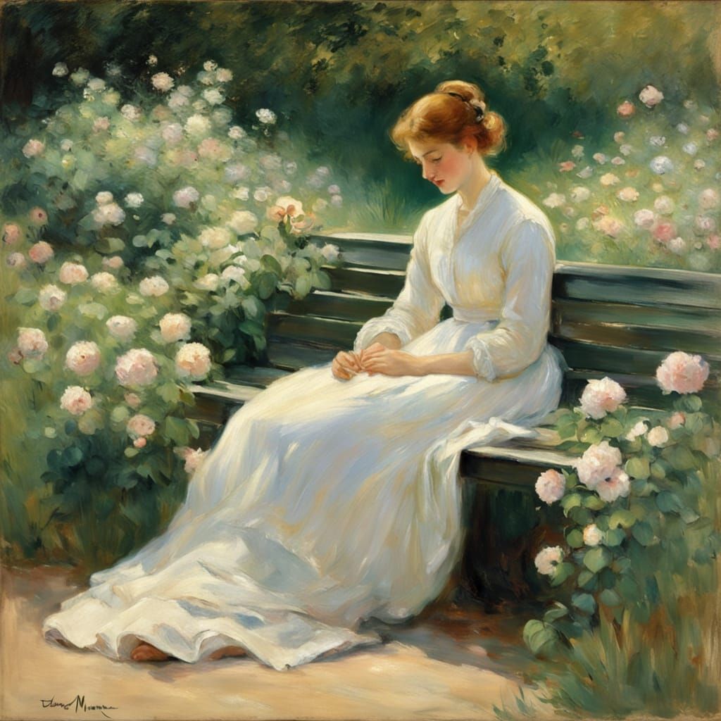 Woman in a Serene 19th Century Garden
