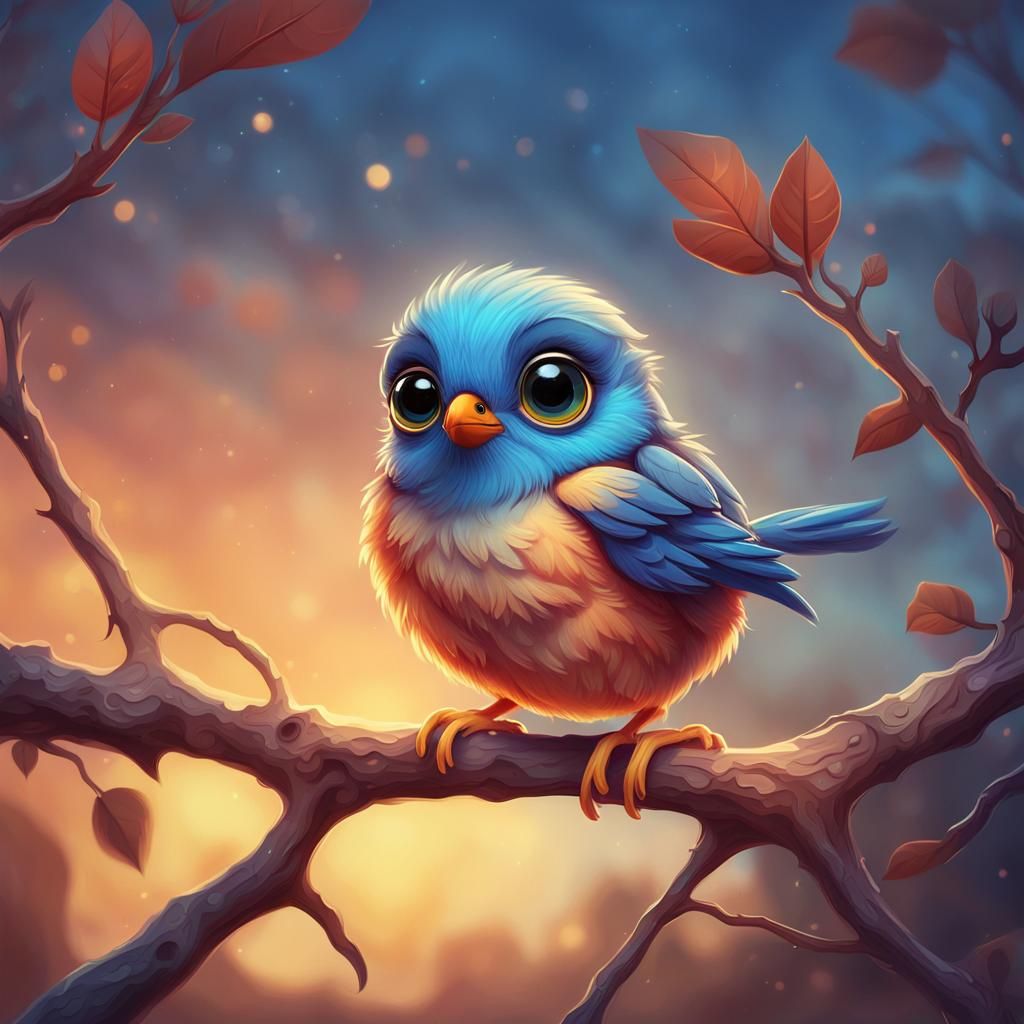 Sad Bird Portrait in Disney Style Digital Art